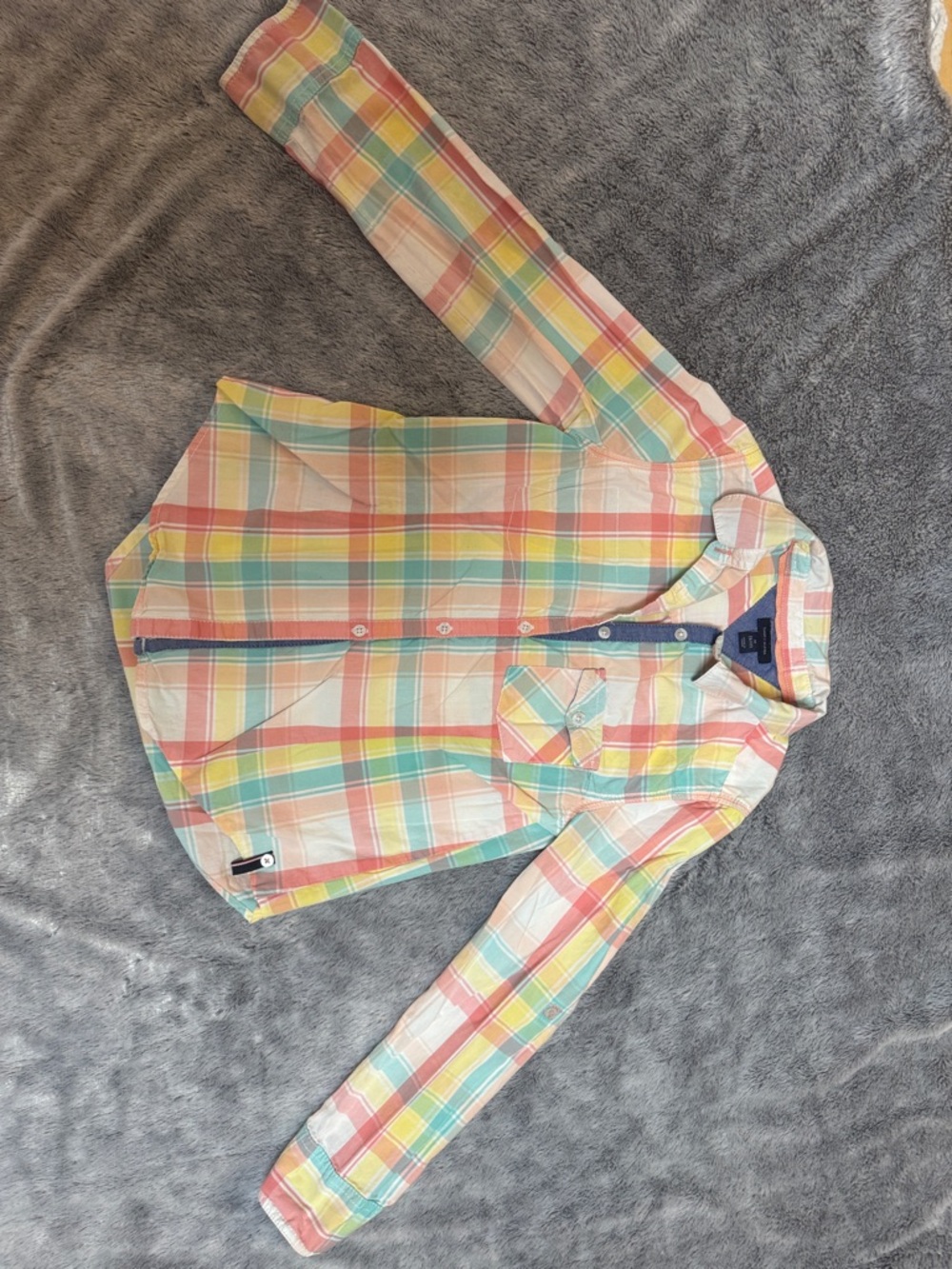 Tommy Hilfiger Pastel Plaid Button-Down Shirt — Yellow, Pink, Blue, Green